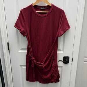 METOKEETY Burgundy Short Sleeve T-Shirt Dress with Side Knot Size XL